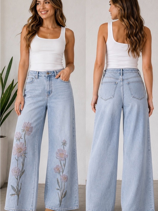 DRIFTWOOD Denim - NWT Driftwood Premier Dre Floral Embroidered Wide Leg Jeans W33 L32